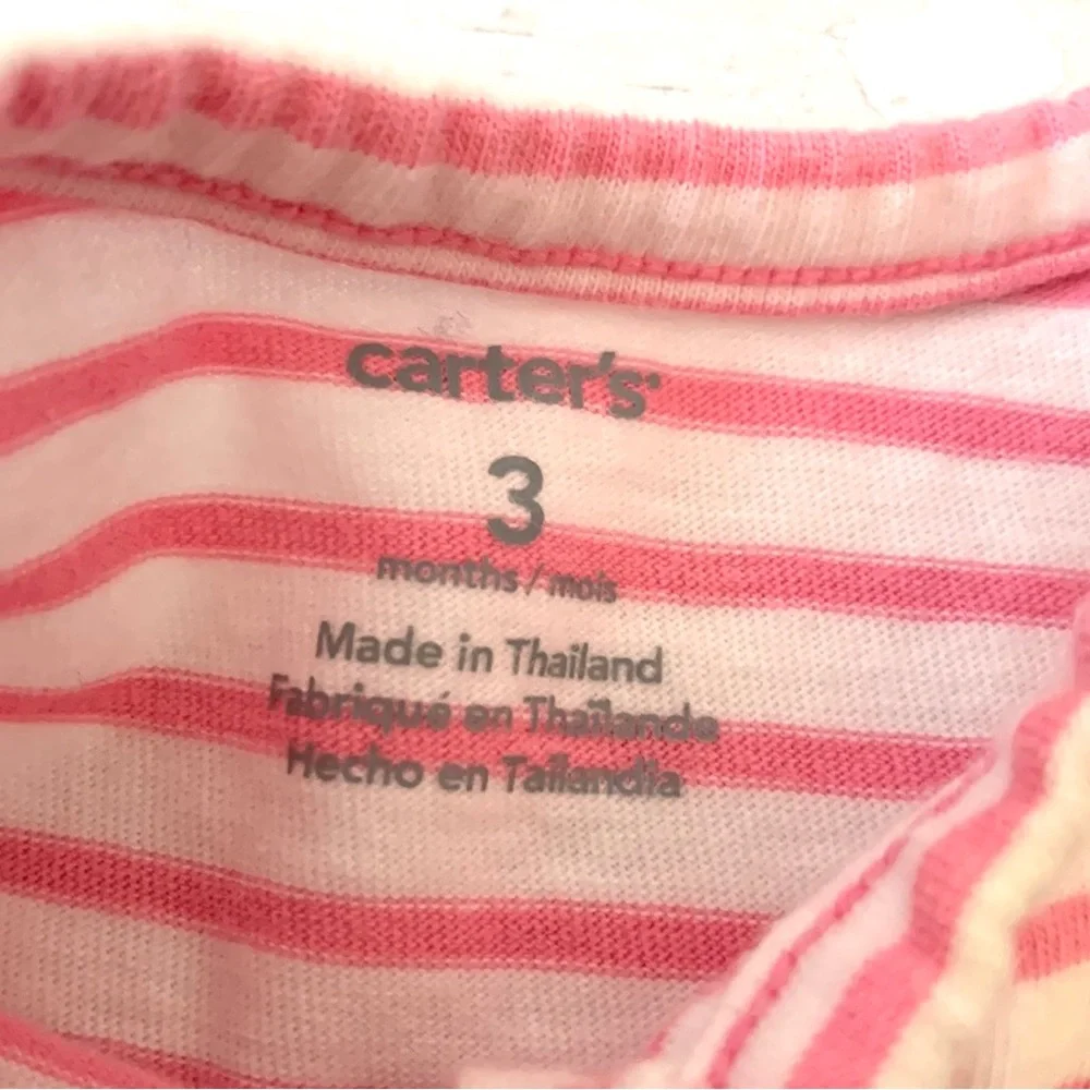 Carters 3m Baby Girl Summer Outfit Pink Peplum Striped Shirt & Gray Bloomers